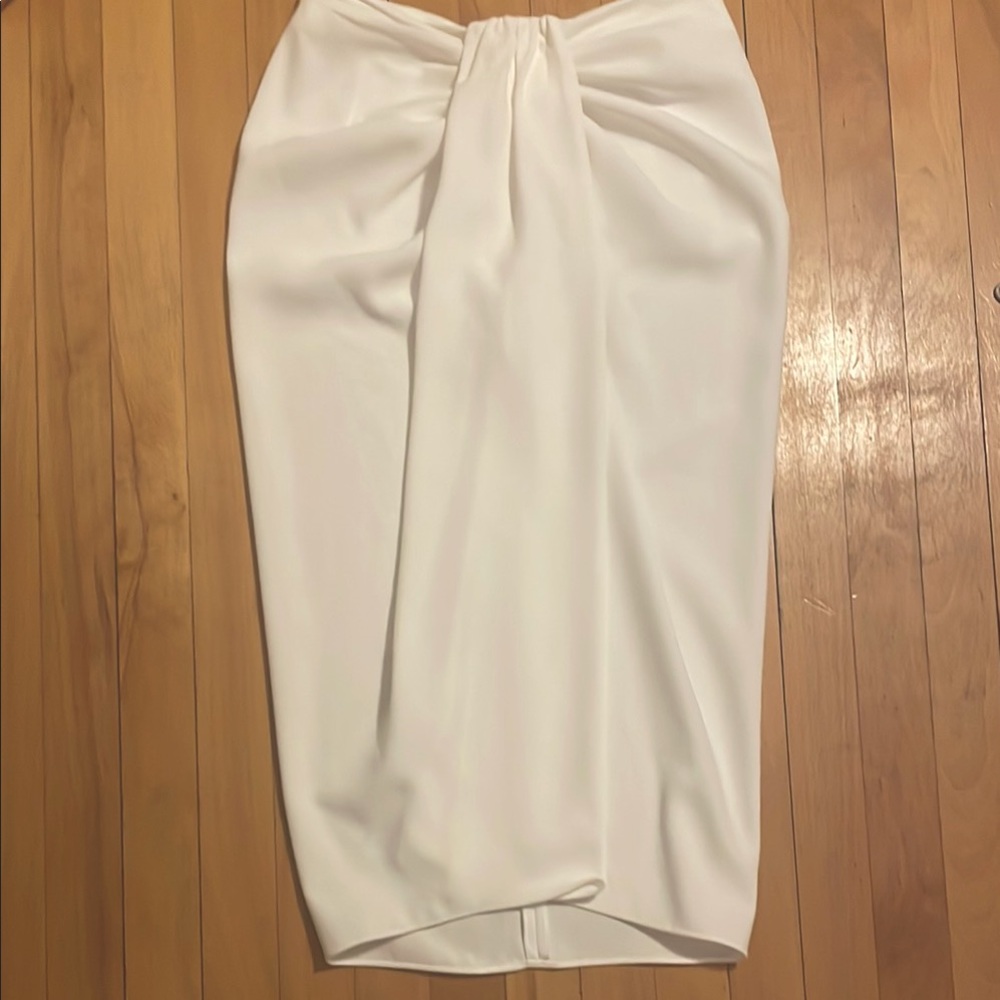 Zara Cream Midi Pencil Skirt with Elegant Tie Front
